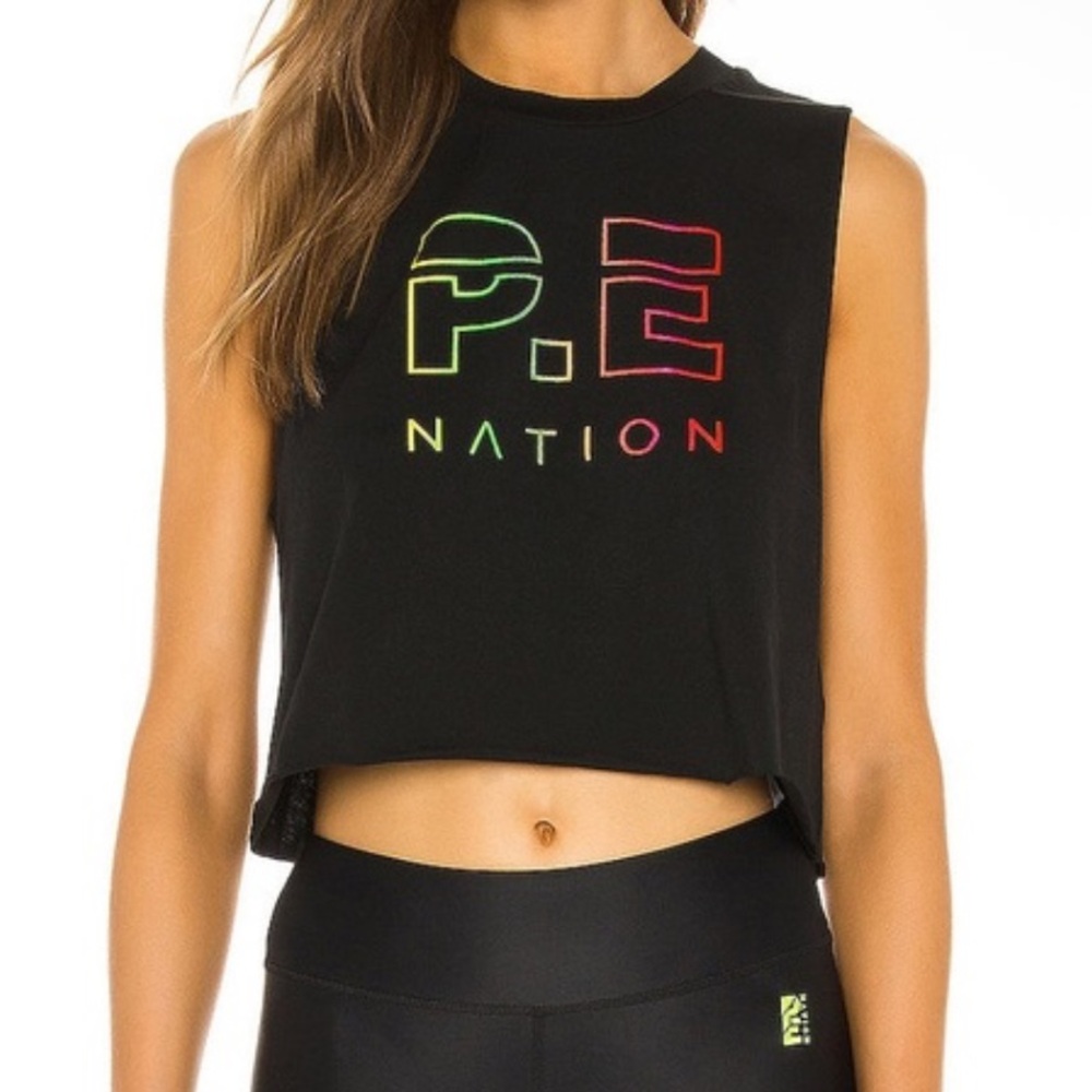 P.E Nation Black Crop Top with Vibrant Logo